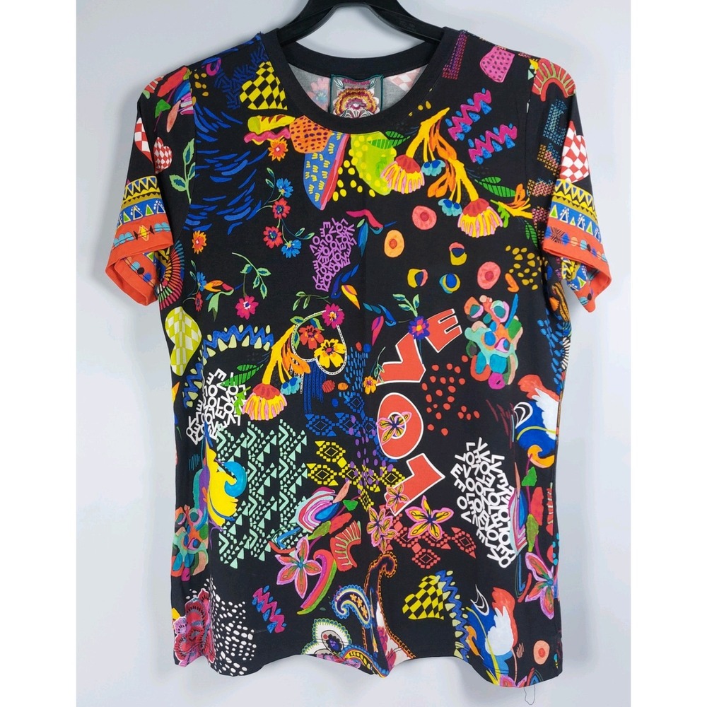 Johnny Was Janie Favorie Jenny Love Short Sleeve Crew Neck Tee Womens XLarge